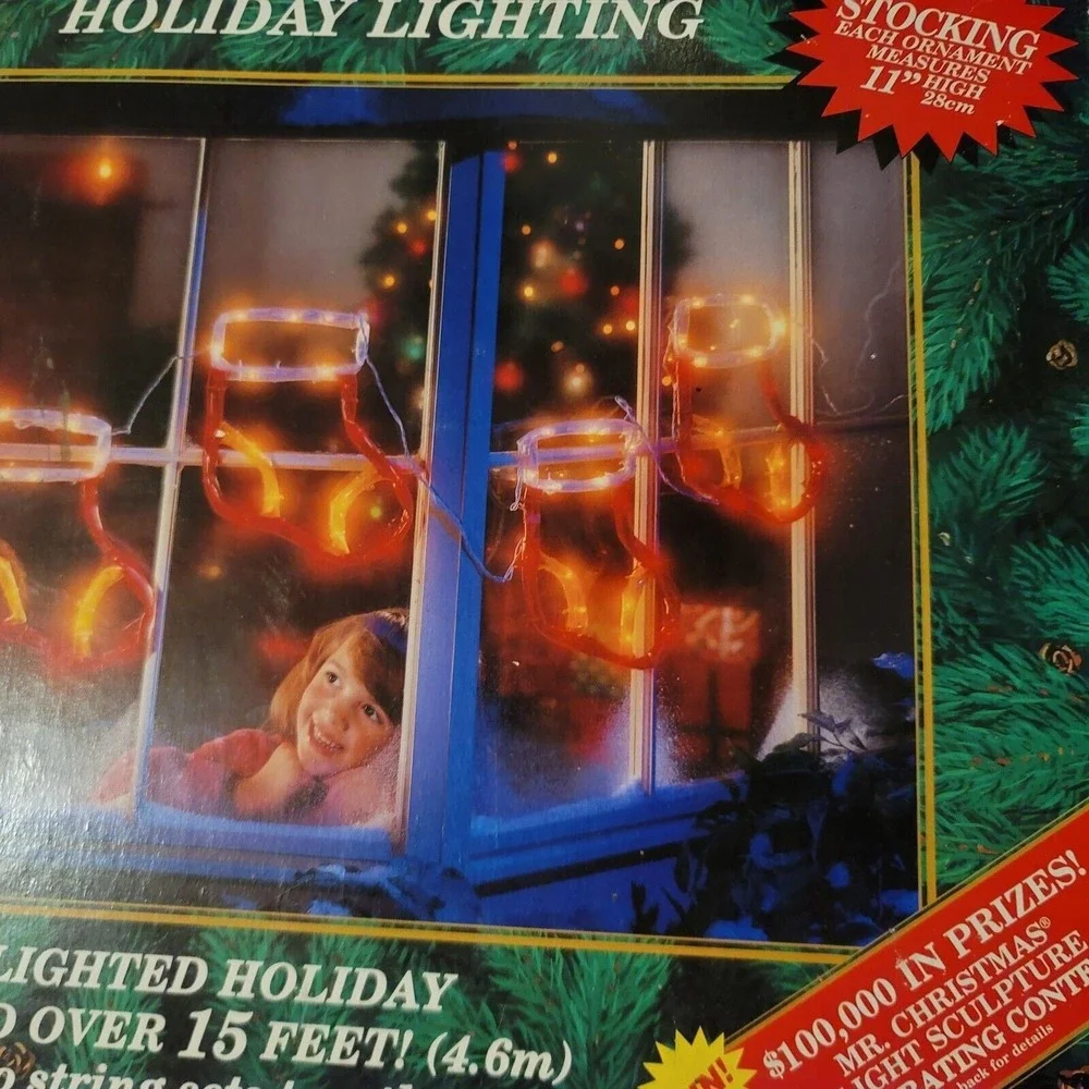 Mr.‎ Christmas Mini Mini Light Sculpture String 6 Stocking Lights 15ft 1994 Red